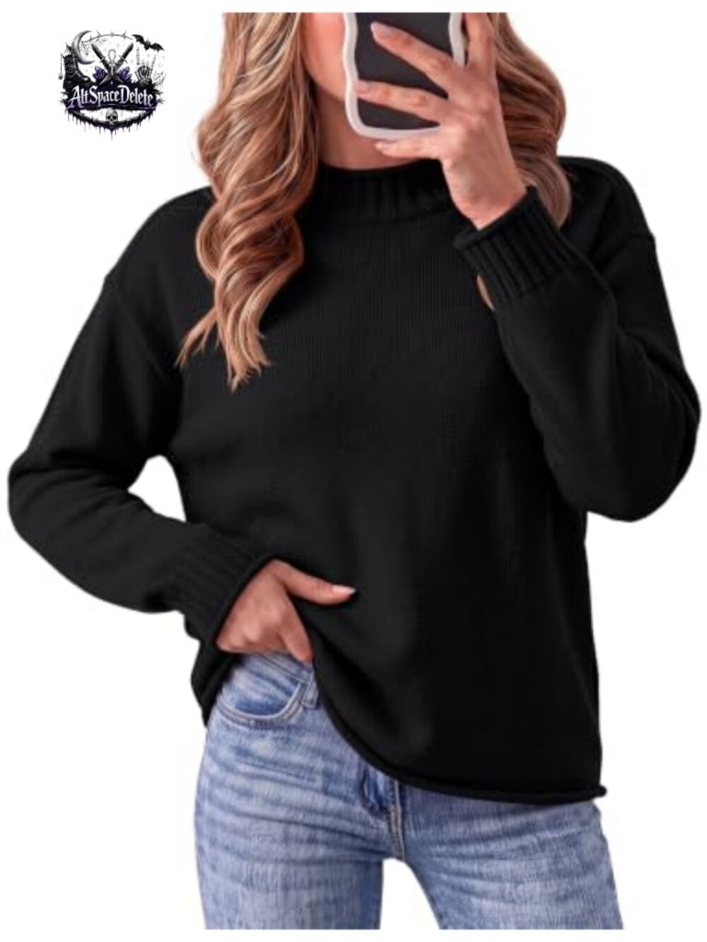 Womens Mock Neck Oversized Sweater Long Sleeve Pullover Cotton Blend Knit